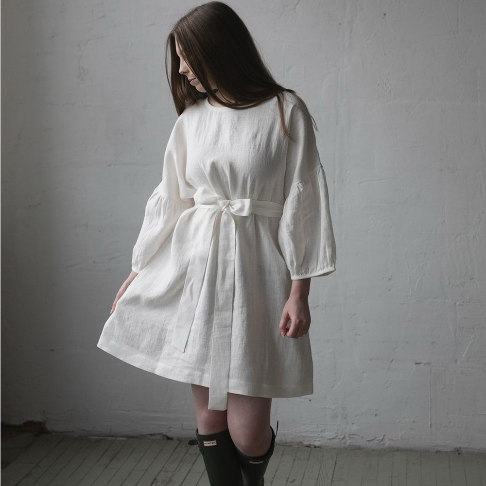 New All the Beautiful Linen Kimono dress 100% washed linen, white, one size